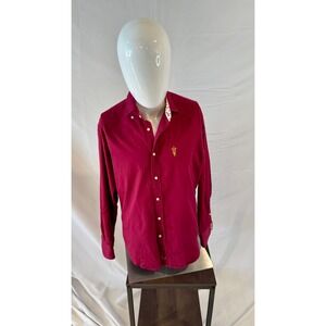 Thomas Dean Button Down Shirt Collegiate Crest Long Sleeve Red Medium